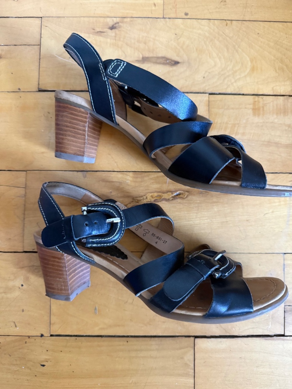 Gabor Black Leather Block Heel Sandals UK 4 / US 6.5